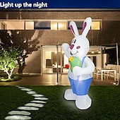 abordables Luces de paisaje-Modelo inflable de Pascua de 1,9 m/6,2 pies, mono con forma de conejo que sostiene un huevo de Pascua con luz, enchufe AU/EU/UK/US, para interiores y exteriores, patio, jardín, césped, fiesta,