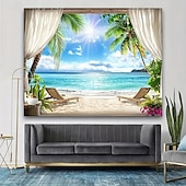 economico Arazzo della Spiaggia Oceanica-Tappeto appeso paesaggio spiaggia oceano arte da parete grande murale decorativo fotografia sfondo coperta tenda decorazione per casa camera da letto soggiorno