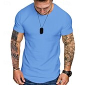 preiswerte Lässige T-Shirts für Herren-Herren T Shirt T-Shirt Kurzarmshirt Kurzarm Rundhalsausschnitt Sommer Einfach Mode Designer Basic Klassisch Urlaub Straße Ausgehen Schwarz Khaki Hellgrau Top T-Shirt für Herren
