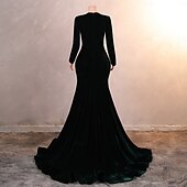 preiswerte Abendkleider-Meerjungfrau  Trompeten-Abendkleid Elegantes Kleid Formelles Prom-Kleid mit Schleppe Langarm Rundhalsausschnitt Samt mit Applikationen