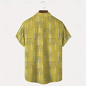  Men's Geometric Line Shirt Casual Shirt Button Up Shirt Short Sleeve Fashion Casual Vacation Holiday Streetwear Summer Turndown 3D Print Collared Shirts Front One Pocket Blue Yellow
