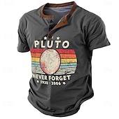 abordables Palabras divertidas-Hombre Nunca olvides a Plutón Camiseta Henley Shirt Manga Corta Impresión 3D Retro Antiguo Casual Deporte Casual Diario Primavera verano Azul Marino Marrón Verde Trébol Gris Henley Camiseta Henley