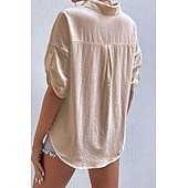 Women's Shirt Cotton Linen Shirts Button Up Blouse Plain Basic Casual Short Sleeve Shirt Collar Regular Tops Holiday Going out Buttons Pocket Black White Navy Blue Khaki Gray Summer cheap Shirts-Women's Shirt Cotton Linen Shirts Button Up Blouse Plain Basic Casual Short Sleeve Shirt Collar Regular Tops Holiday Going out Buttons Pocket Black White Navy Blue Khaki Gray Summer