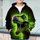 billiga Pojkens 3D-djur-Pojkar 3D Dinosaurie Huvtröja Kappa Ytterkläder Långärmad Vår Höst Förtjusande Sport Barn 4-12 år Blixtlås Gata Dagligen Normal