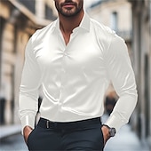 economico Camicie in raso da uomo-Per uomo Camicia Camicia in raso Maglietta informale Camicia con bottoni Liscio Matrimonio Da mare Nero Bianco Vino Blu reale Manica lunga Bavero Primavera &amp; Autunno Abbigliamento