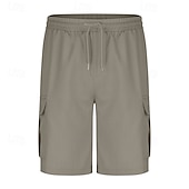 baratos Clássico-Homens Bermuda Cargo Calção Shorts de verão Com Cordão Cintura elástica Bolso multi Tecido Conforto Vestível Comprimento do joelho Ao ar livre Esporte Diário Moda Casual Preto Azul