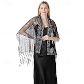 levne Šály a šátky-Retro Řvoucí 20s 20. léta 20. století šátek Wrap Přehozy přes ramena Velký Gatsby Buben dívka Flitry Třásně Maškarní kostým Dámské předvečer Všech svatých Karneval Svatební Večerní oslava Plesov