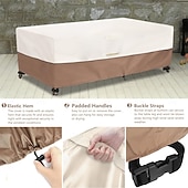 abordables Fundas para Muebles de Patio-Funda impermeable para muebles de patio, tela Oxford 420D, poliuretano recubierto de plata, rectangular e impermeable para mesa y silla, marrón y beige.