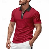 voordelige Klassieke polo voor heren-Voor heren Polo met kwartrits Golfshirt Dagelijks Feestdagen Kwart ritssluiting Korte mouw Modieus Basic Kleurenblok Lapwerk Zomer Lente Normale pasvorm Licht Blauw Zwart Wit Wijn Marineblauw Oranje