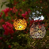cheap Landscape Lights-LED Solar Lights Outdoor Hanging Lantern Metal Garden Decoration LED Lights for Yard Patio Lawn Tabletop Pathway Landscape Garden Decoration
