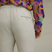 baratos Calças Elite Masculinas-100% Linho Homens Calças de linho Calças Com Cordão Cintura elástica Perna reta Tecido Conforto Respirável Casual Diário Feriado Moda Estilo Clássico Bege