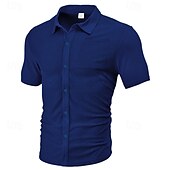 cheap Men&#039;s Button Up Shirts-Men&#039;s Shirt Summer Shirt Casual Shirt Beach Shirt Button Up Shirt Black White Burgundy Navy Blue khaki Short Sleeve Plain Shirt Collar Vacation Hawaiian Front Pocket Clothing Apparel Polyester