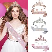 cheap Birthday Party Supplies-Birthday Party Girl and Women Elegant Decorations 2-Piece Set Headband and Sash with &#039;Happy Birthday&#039; - Available in Multiple Color Combo