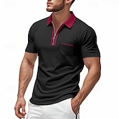 voordelige Klassieke polo voor heren-Voor heren Polo met kwartrits Golfshirt Dagelijks Feestdagen Kwart ritssluiting Korte mouw Modieus Basic Kleurenblok Lapwerk Zomer Lente Normale pasvorm Licht Blauw Zwart Wit Wijn Marineblauw Oranje