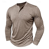 cheap Casual Henley Tee-Men&#039;s Henley Shirt Tee Top Long Sleeve Solid Color Fashion Daily Buttons Henley Outdoor Street Causal Summer Army Green Black White Henley T-Shirt