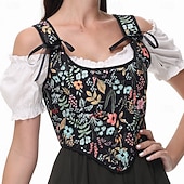 cheap Corsets-Retro Vintage Medieval Renaissance Corset Vest Bustier Viking Lace up Floral Fancy Dress Women's Celtic Fantasy Halloween Carnival Masquerade Vacation Casual Daily LARP Adults' Vest