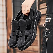 voordelige Buitensandalen-Bruine kunstleren outdoor sportsandalen voor heren met ademende perforaties en duurzame grip voor wandelen en trekking