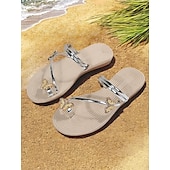 economico Infradito da Vacanza-Per donna Sandali Boho Da mare Giornaliero Farfalla Piatto Punta tonda Festività PU Mocassino Argento Nero Bianco
