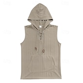 preiswerte Fitness Tank-Tops-Herren Tank Top Weste Unterhemd Ärmelloses Shirt Ärmellos Mit Kapuze Sommer Einfach Mode Designer Urlaub Straße Ausgehen Schwarz Weiß Khaki Top T-Shirt für Herren