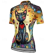 お買い得  ウィメンズジャージ-女性用 サイクリングジャージー 半袖 バイク Tシャツ ジャージー 3つのリアポケット付き マウンテンサイクリング 高通気性 速乾性 人間工学デザイン ウィッキング ブルー ミントグリーン ダークグリーン 猫 スポーツ 衣類