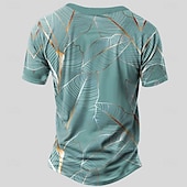cheap Geometrical-Men&#039;s Palm Leaf Plants Pattern T Shirt Henley Shirt Short Sleeve Hawaiian Street Casual Daily Summer Spring Frost Green Pink Light Green Light Blue Henley Henley T-Shirt