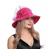 billige Partyhatter-Hatter Organza Solhatt Ferie Te Fest Hesteveddeløp Cocktail Elegant Vintage Søt Med Blomster Hodepryd Hodeplagg