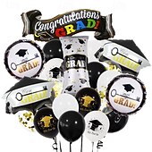 economico Decorazione di Laurea-set di palloncini in lattice e foil per feste di laurea, decorazioni per la festa di laurea in nero e oro, forniture per l&#039;allestimento della scena della festa