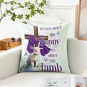 billiga Kuddfodral för semester-Påsk Dekorativa Kuddöverdrag 1PC Kanin Templar Kors Lam Soft Fyrkantigt Soffkuddcase Kuddöverdrag för Sovrum Vardagsrum Soffa Stol