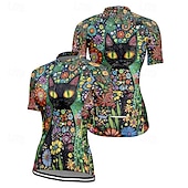 お買い得  ウィメンズジャージ-女性用 サイクリングジャージー 半袖 バイク Tシャツ ジャージー 3つのリアポケット付き マウンテンサイクリング 高通気性 速乾性 人間工学デザイン ウィッキング ブルー ミントグリーン ダークグリーン 猫 スポーツ 衣類