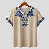 cheap Vintage T shirts-Men&#039;s Bandana Print T shirt Tee Short Sleeve T shirt 3D Print V Neck Shirt Designer Boho Vacation Daily Light Blue Khaki Gray Summer Spring Clothing Apparel Normal S M L XL XXL XXXL