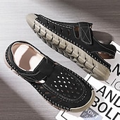 abordables sandalias de exterior-Sandalias beige sin cordones para hombre con diseño perforado y suela acolchada para paseos casuales y ropa de playa.
