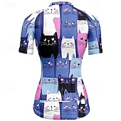 abordables Maillots de mujer-Mujer Maillot de Ciclismo Gato Manga Corta Bicicleta Camiseta Maillot con 3 bolsillos traseros MTB Bicicleta Montaña Secado rápido Diseño Anatómico Capilaridad Transpirable Deportes Negro Blanco
