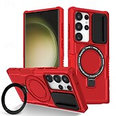 お買い得  サムスン用ケース-Samsung Galaxy S24 Ultra Plus S24 FE S23 Ultra Plus S22 Plus Ultra用電話ケーススタンドホルダー付きマグネットサポートワイヤレス充電レトロPC