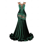 ieftine Rochii de Seară-Rochie de seară tip Sirenă  Trompetă Elegantă Rochie Formală de Bal cu tren scurt mânecă scurtă gât rotund brodată cu paiete și aplicații de mărgeluțe