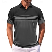 お買い得  メンズ クラシックポロ-男性用 コットンブレンドポロシャツ ゴルフシャツ カジュアル スポーツ クラシック 半袖 ファッション クール カラーブロック 縞柄 ボタン 夏 春 &amp; 秋 レギュラー ダークブラウン ブラック バーガンディー ライトグレー ライトブルー コットンブレンドポロシャツ