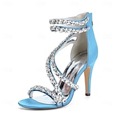 economico Sandali Eleganti-sandali con tacco alto e cinturino in strass bianchi da donna – eleganti scarpe da sposa per cocktail party