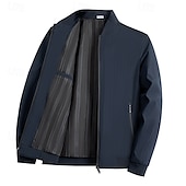 お買い得  男性用エリートアウターウェア-男性用 軽量ジャケット フォーマル オフィス ジッパーを閉める 春 春 &amp; 秋 中性 日常 ネイビーブルー アーミーグリーン ジャケット