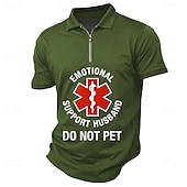 abordables Polo à texte amusant pour homme-Homme Texte Polos à zip Manche Courte Polos Chemises à Col Occasionnel Extérieur Athleisure Impression 3D Été Noir Rouge Vert foncé