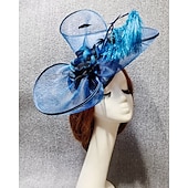 abordables Fascinators-Fascinateurs chapeau en filet voile mariage course de chevaux avec pièce florale en plumes