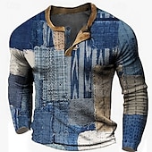 billige Geometrisk-Herre Grafisk Ruter Henly-skjorte Vaffel T-skjorte Langermet 3D-utskrift Designer Fritid Vintage retro Sport &amp; Utendørs Ferie Festival Vår &amp; Vinter Lyseblå Navyblå Kongeblå Blå Himmelblå Henley