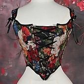olcso Felsők-Retró Középkori Reneszánsz Fűző Prsluk Bustier Viking Fűzős Virágos Jelmez Női Kelta Fantasy Mindszentek napja Farsang Teljesítmény Parti LARP Felnőttek Fűző
