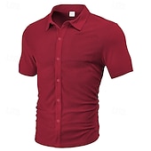 cheap Men&#039;s Button Up Shirts-Men&#039;s Shirt Summer Shirt Casual Shirt Beach Shirt Button Up Shirt Black White Burgundy Navy Blue khaki Short Sleeve Plain Shirt Collar Vacation Hawaiian Front Pocket Clothing Apparel Polyester