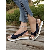 economico Infradito da Vacanza-sandali con zeppa peep toe da donna – eleganti tacchi espadrillas con plateau e cinturini con occhielli per abbigliamento casual estivo, vacanze al mare e feste all&#039;aperto