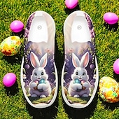 tanie Trampki damskie-trampki typu slip-on z nadrukiem wielkanocnego króliczka – lekkie, oddychające buty do chodzenia dla kobiet, urocze obuwie na święta