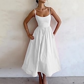 abordables Robes de Diplôme-Femmes Robe Midi Robe Blanche Robe de remise des diplômes Robe Nuisette Mode Moderne Anniversaire Remise des Diplômes Date Coupe régulière Uni Sans manches Bretelles spaghetti Blanche Rose Claire