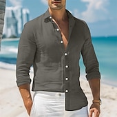 economico Vacanza-Per uomo Camicia camicia di lino Camicia estiva Abbigliamento mare Camicia con bottoni Liscio Da mare Informale Nero Bianco Rosa Blu Manica lunga Colletto Primavera estate Abbigliamento