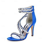 economico Sandali Eleganti-sandali con tacco alto e cinturino in strass bianchi da donna – eleganti scarpe da sposa per cocktail party