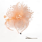 baratos Capacete de Casamento-Peça para Cabeça Tule Penas Casamento Festa de Noite Elegante Casamento Com Penas Capacete Chapéu