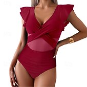 abordables Maillots de bain une pièce-Femmes Maillots de Bain Une Pièce Maillot de bain Patchwork Tropical Tenues de plage Bloc de Couleur Fil en V Sans manches Maillots de bain