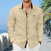 economico camicia da uomo con bottoni-Per uomo Camicia Camicia Estiva Camicia casual Camicia da Spiaggia Camicia con Bottoni Nero Bianco Azzurro cielo Kaki Grigio Manica Lunga Semplice Bavero Vacanza Camicia hawaiana Tasca Abbigliamento